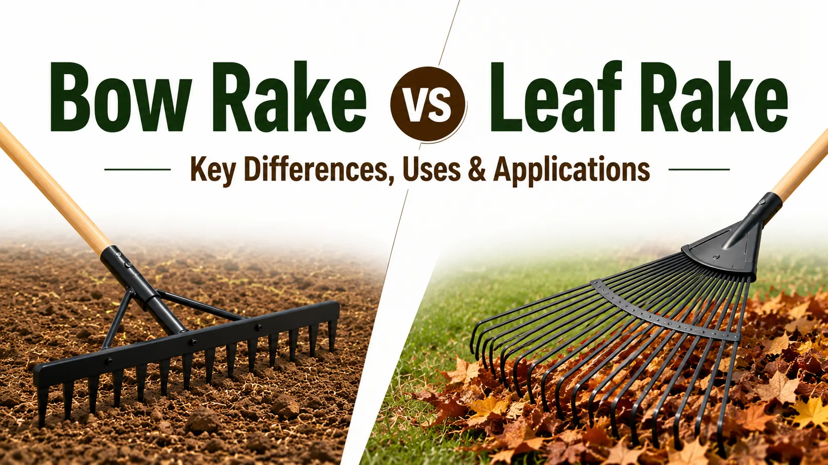 Bow rake and leaf rake comparison showing their design and uses.