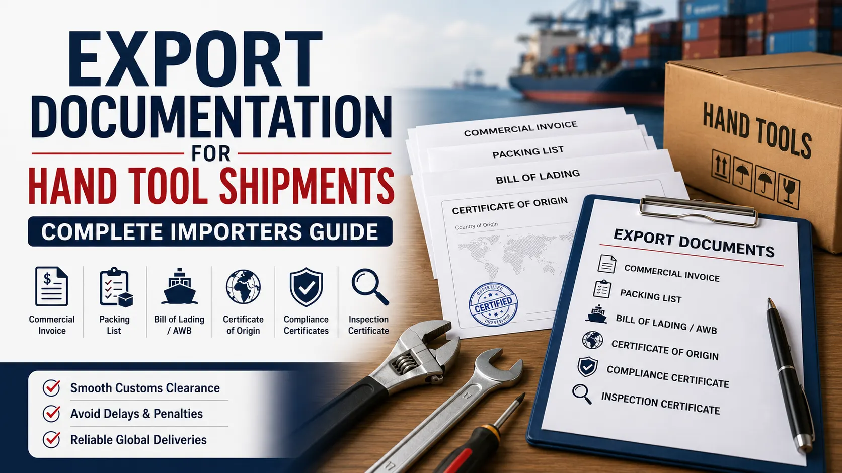 Hand tool export documentation and shipping documents for global importers