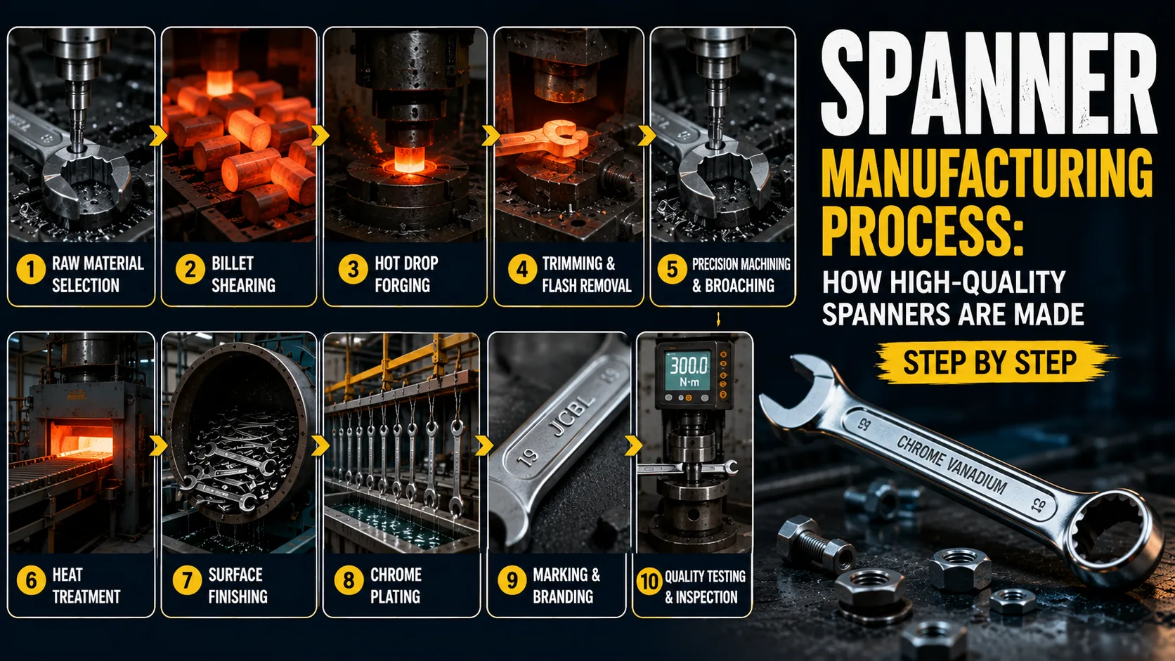 Step-by-step spanner manufacturing