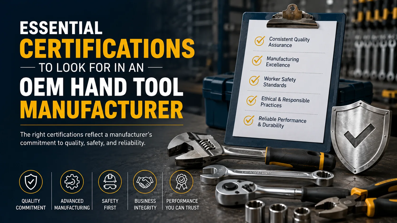 OEM hand tool manufacturer certifications checklist with professional tools