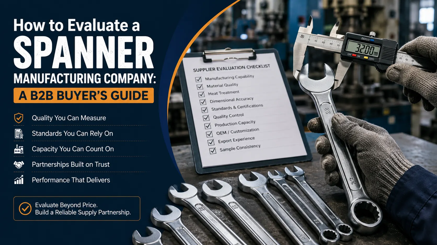 B2B buyer evaluating a spanner manufacturing company by checking product quality, dimensions and supplier capabilities