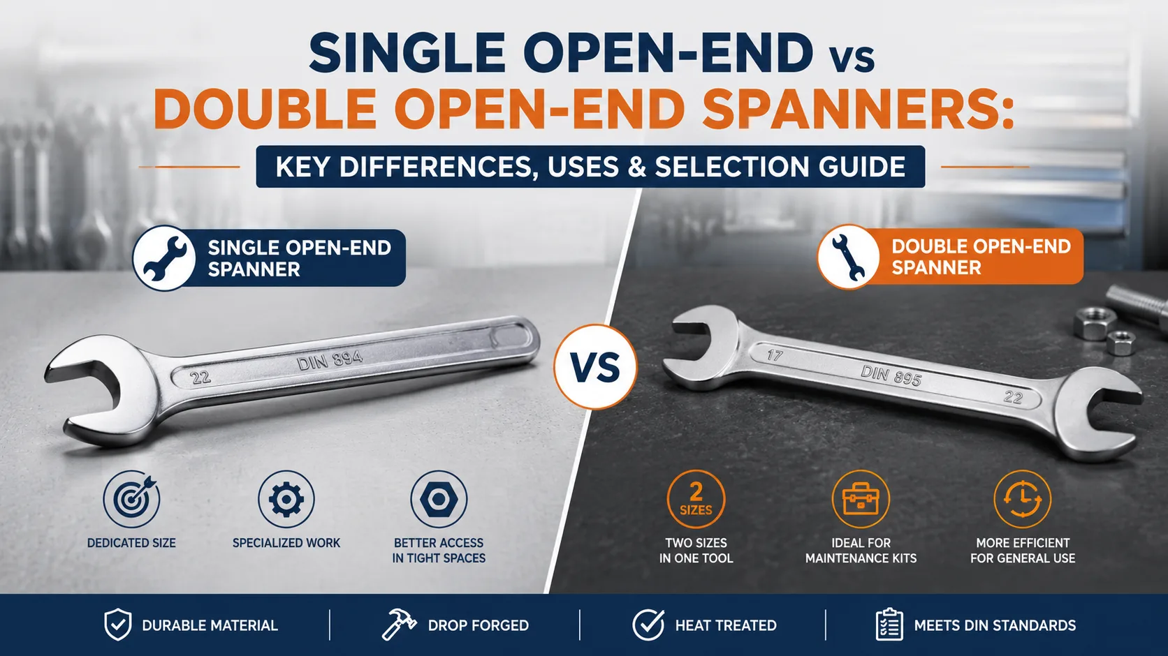 Single open-end vs double open-end spanner showing key differences, uses and selection factors