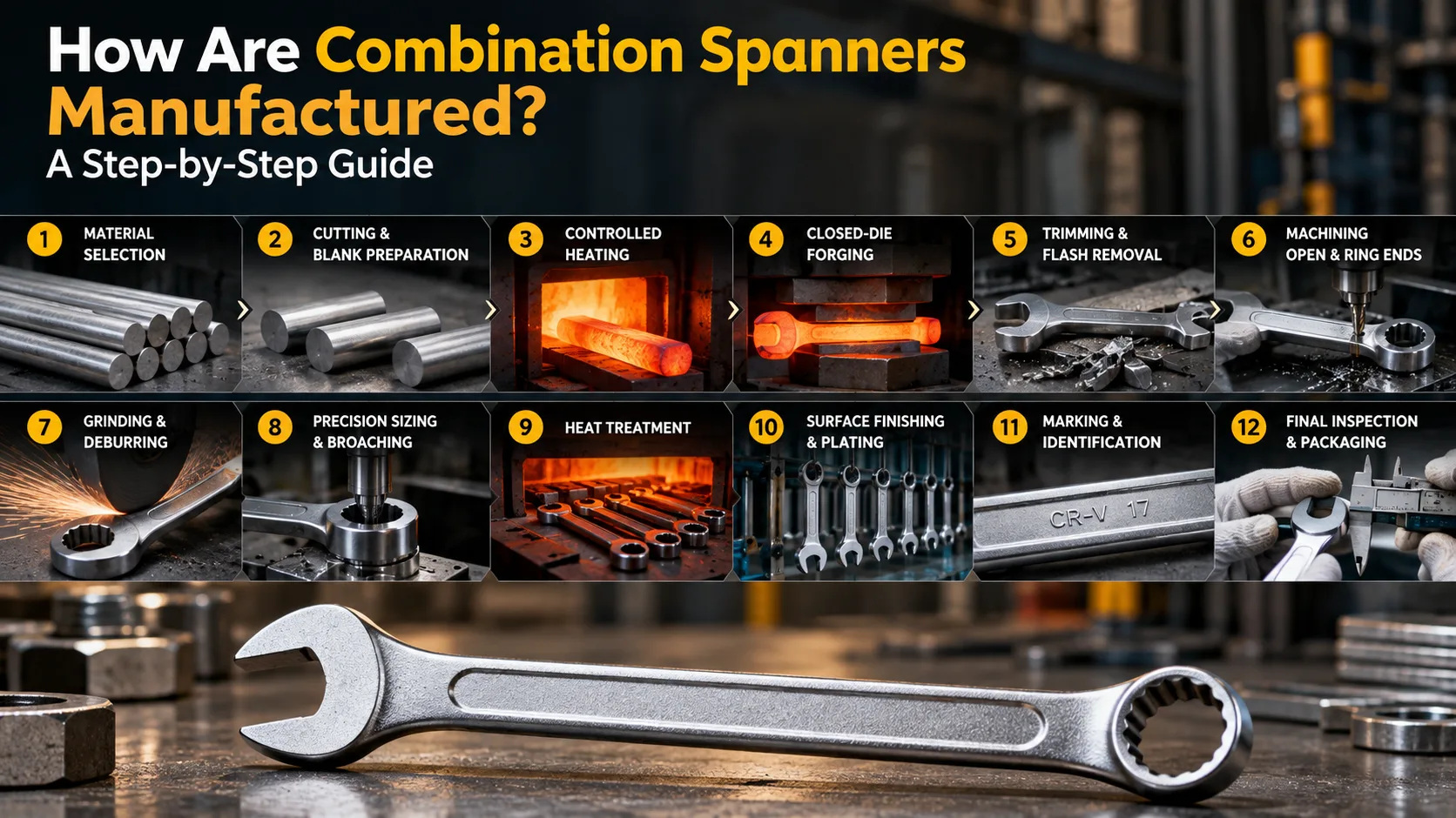 Combination spanner manufacturing process from forging to final inspection