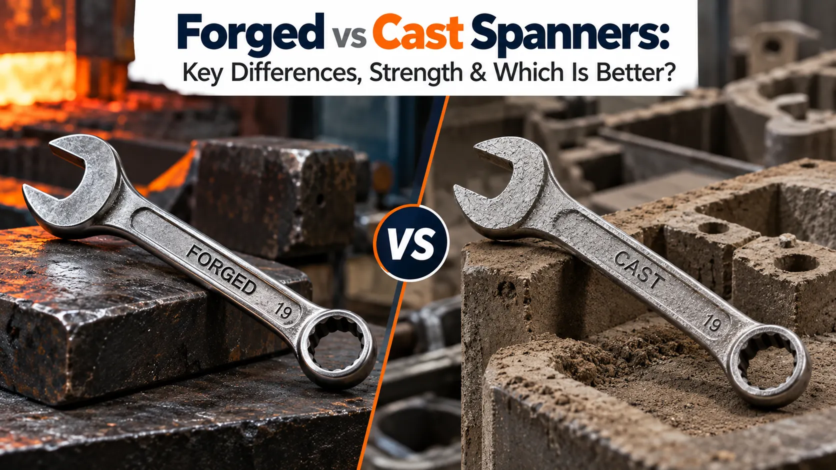Forged vs cast spanners showing differences in strength, durability, manufacturing process and applications