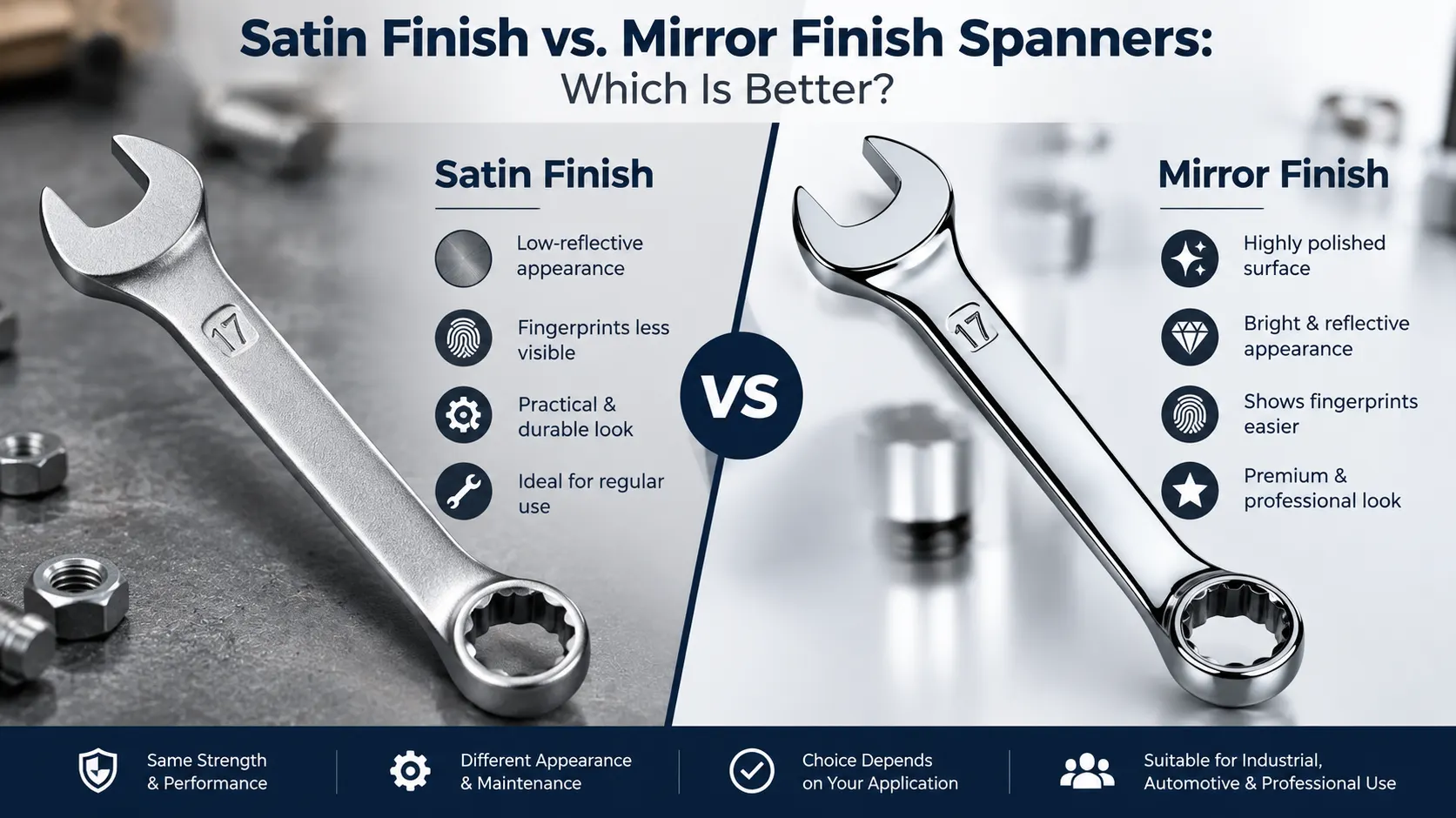 Satin vs mirror finish spanners comparison