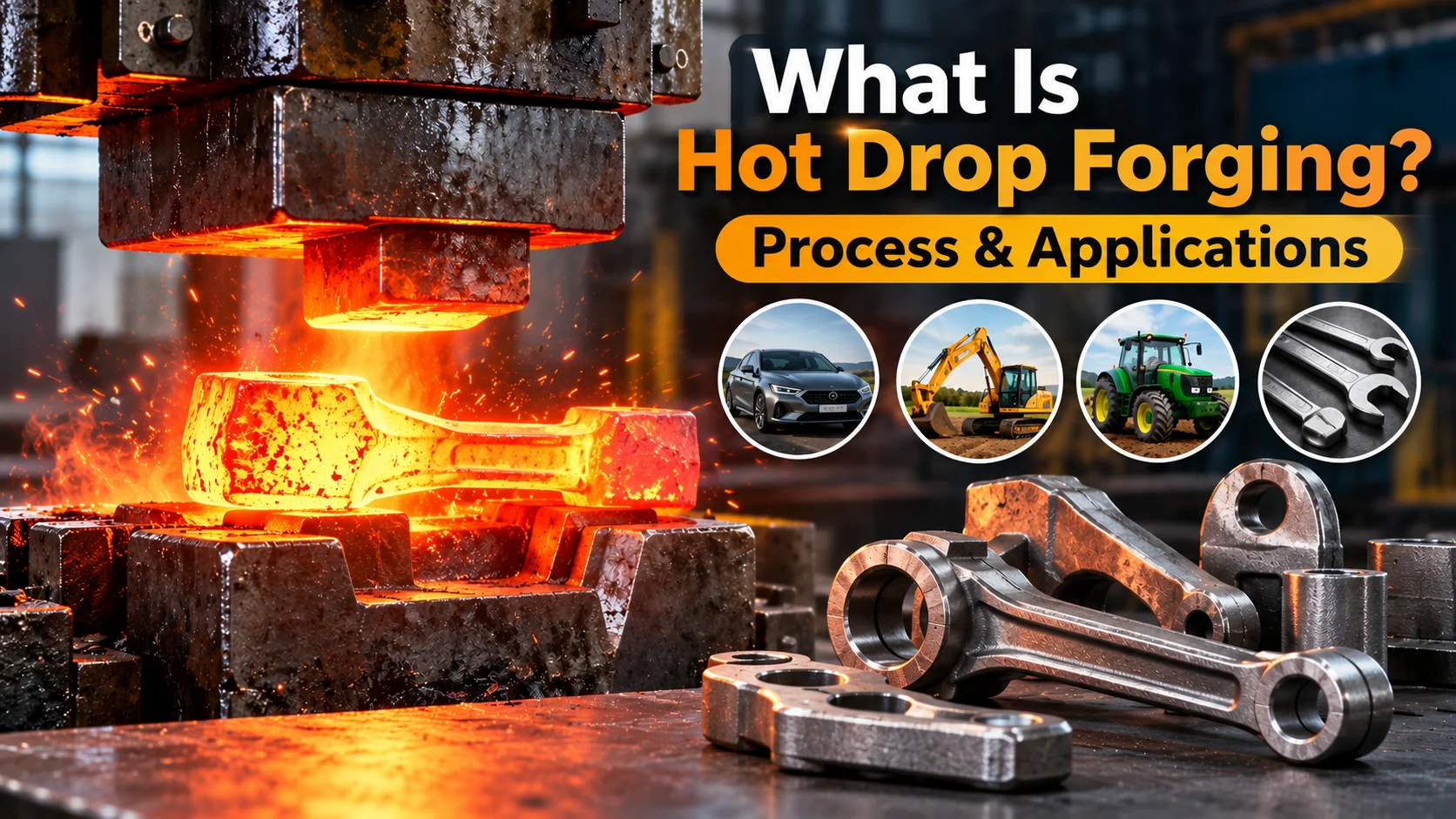 Hot drop forging process and applications in metal manufacturing.